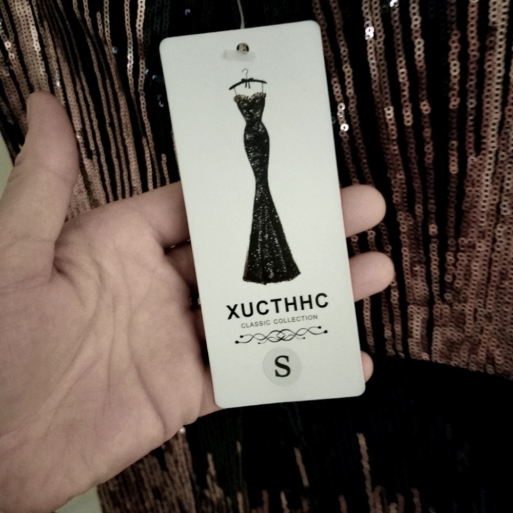 XUCTHHC Sleeveless Black and Rose Gold Sequin Bodycon Gown - Picture 13 of 13